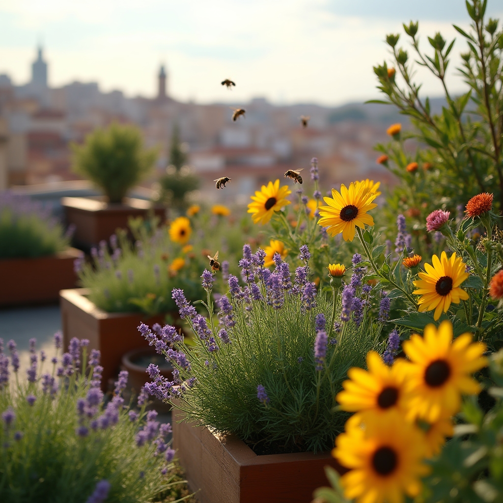 Jardín en azotea con flores silvestres para abejas